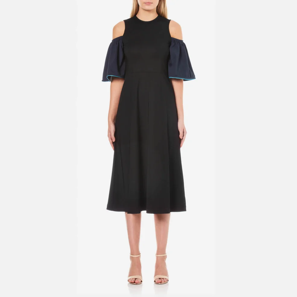 Ganni Women's Rogers Cold Shoulder Dress - Black/Total Eclipse Image 1