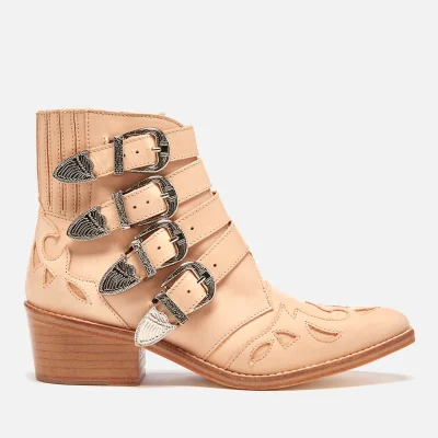 Toga Pulla Women's Buckle Side Leather Heeled Ankle Boots - Beige