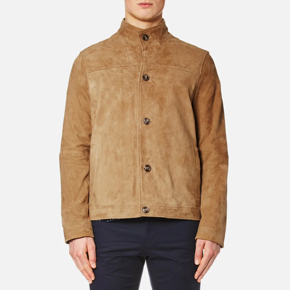 Michael Kors Men's Leather Harrington Jacket - Khaki Image 1