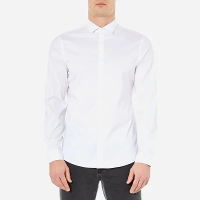 Michael Kors Men's Slim Fit Spread Collar Stretch Nylon Poplin Long Sleeve Shirt - White