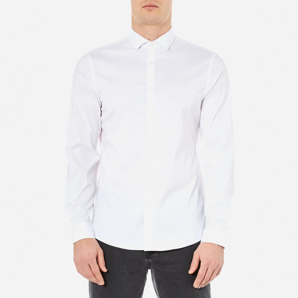 Michael Kors Men's Slim Fit Spread Collar Stretch Nylon Poplin Long Sleeve Shirt - White Image 1
