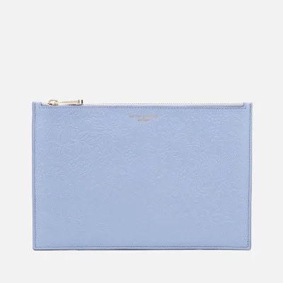 Aspinal of London Women's Essential Flat Embossed Flower Large Pouch - Blue