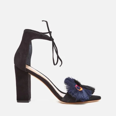 Loeffler Randall Women's Virginia Floral Embroidered Suede Two Part Sandals - Black Floral