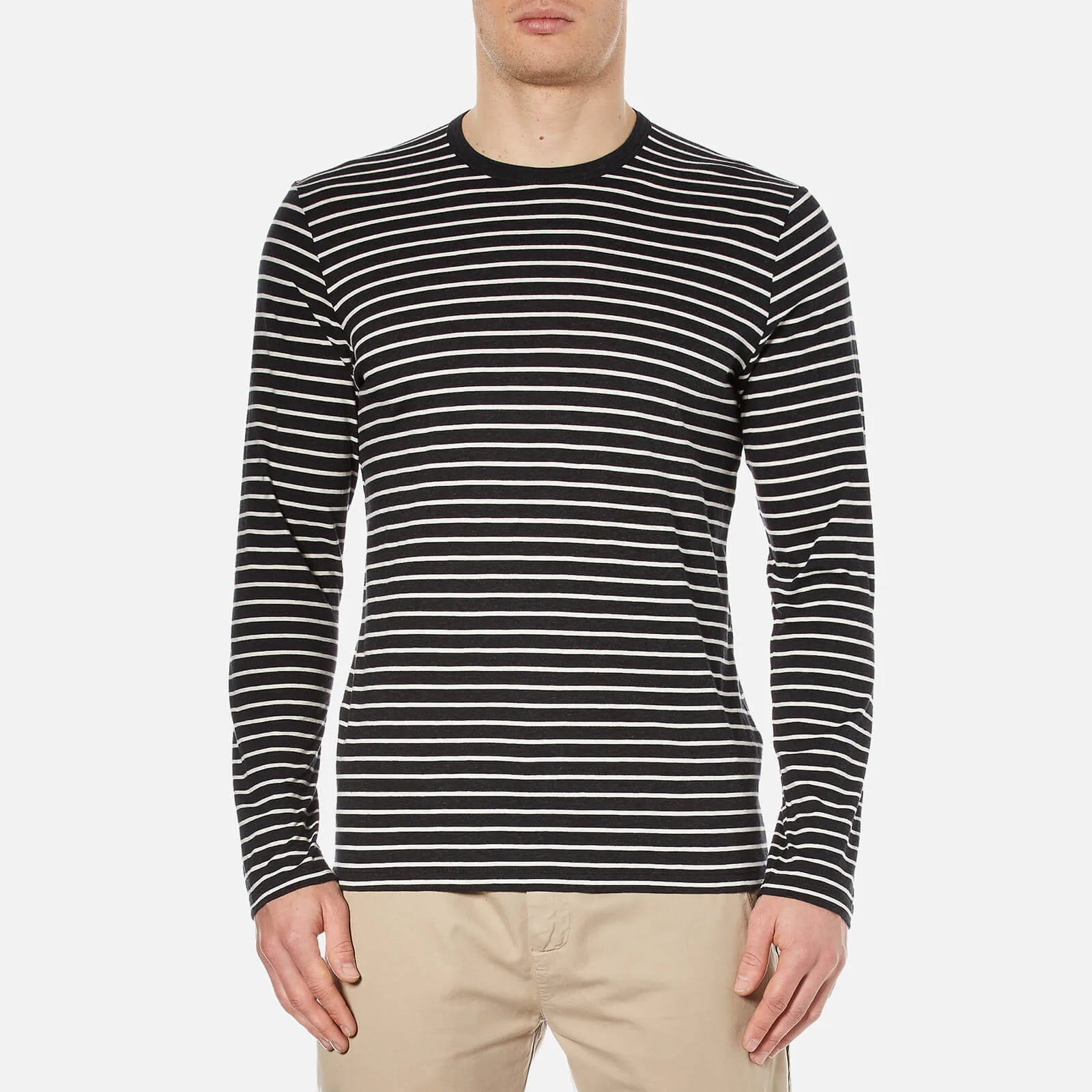 Folk Men's Long Sleeve Stripe T-Shirt - Grey Image 1