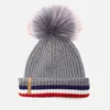 BKLYN Women's Merino Wool Hat with Grey/Red Pom Pom - Grey/Multi - Image 1