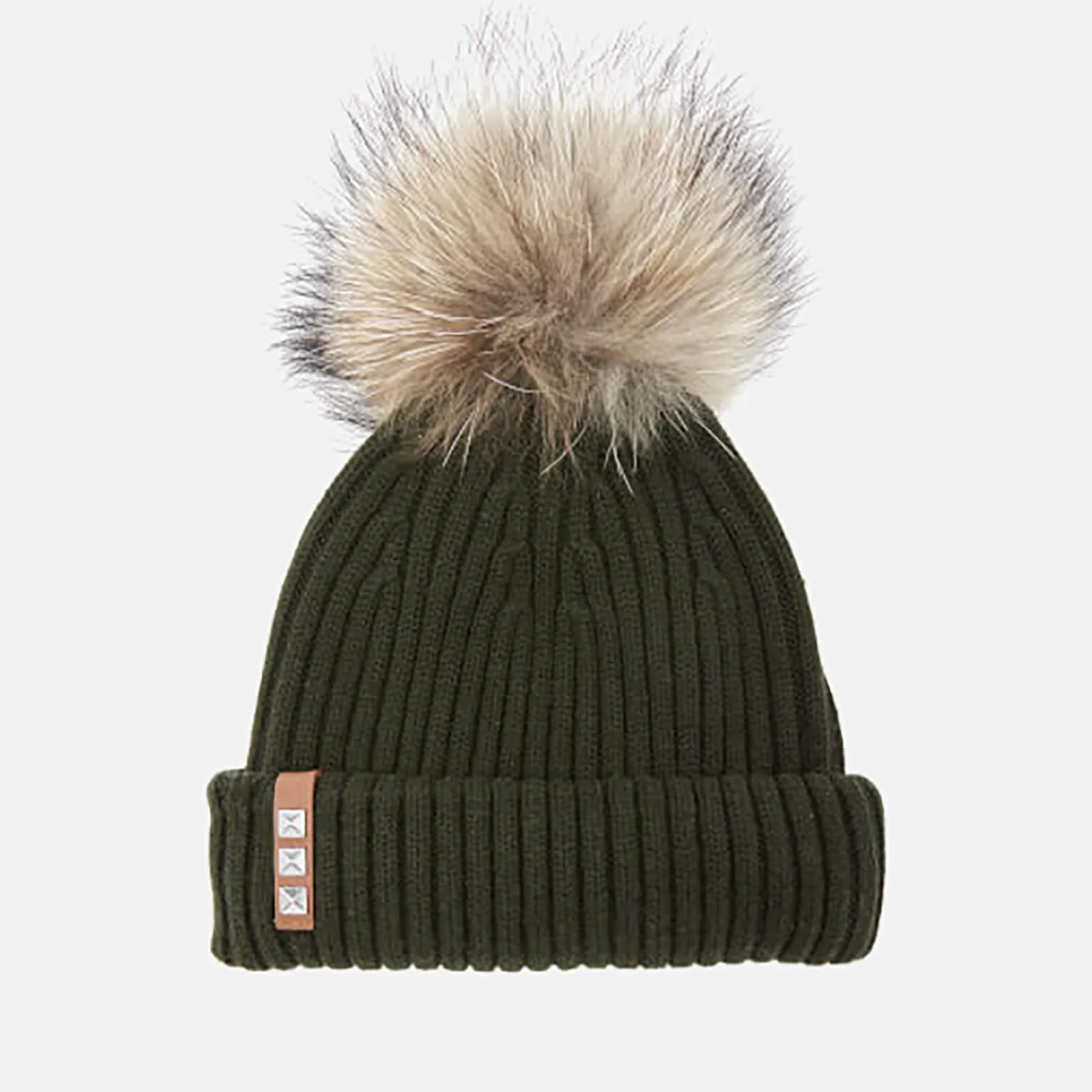 BKLYN Women's Merino Wool Hat with Natural Pom Pom - Army Green Image 1