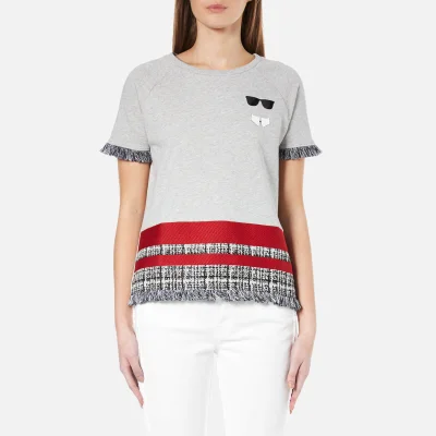 Karl Lagerfeld Women's Stripe Boucle Sweatshirt - Grey