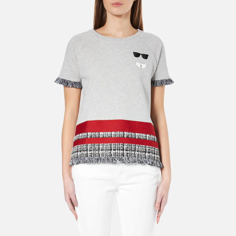 Karl Lagerfeld Women's Stripe Boucle Sweatshirt - Grey Image 1