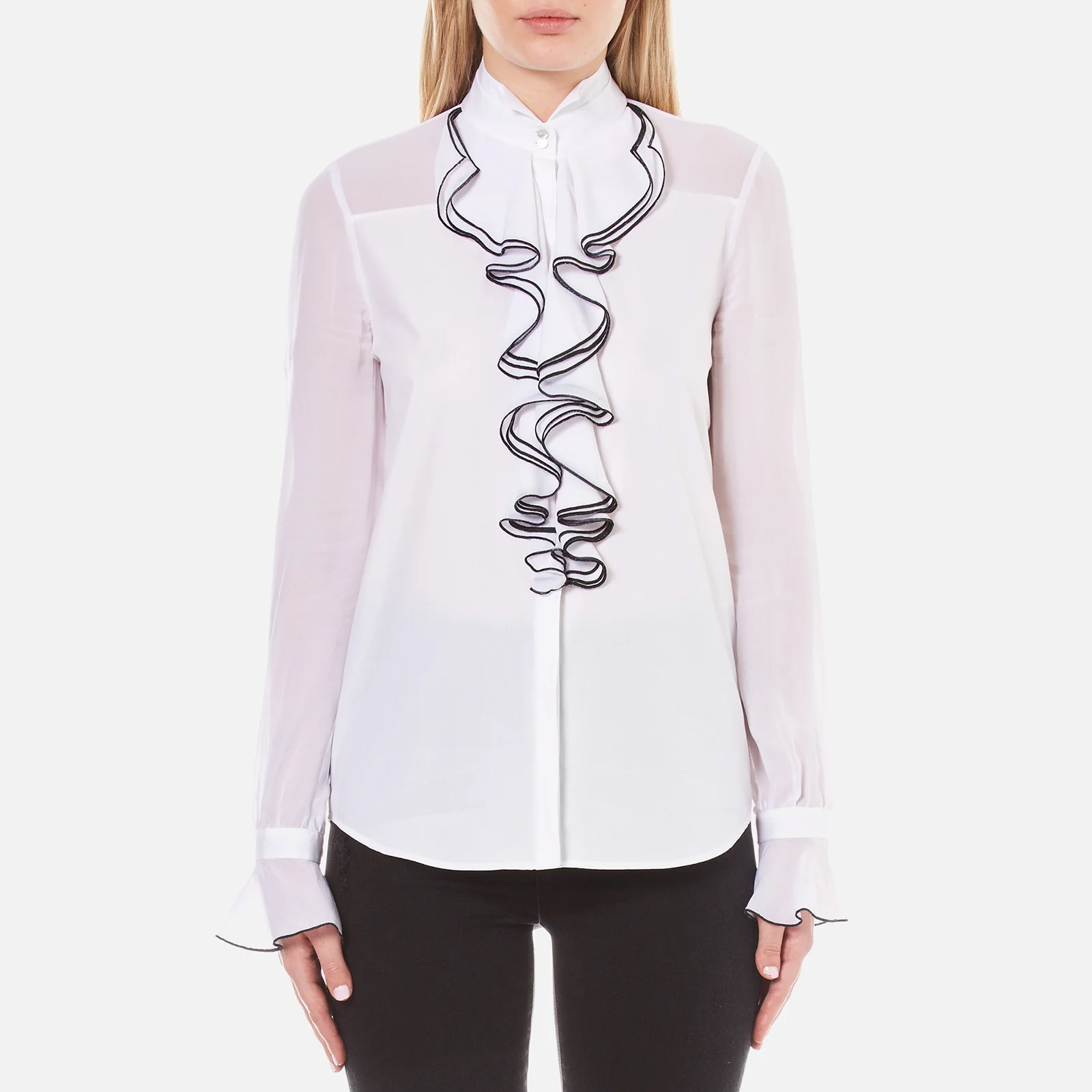 Karl Lagerfeld Women's Sheer/Solid Ruffle Blouse - White Image 1