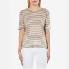 T by Alexander Wang Women's Rayon Linen Stripe Short Sleeve Cropped T-Shirt - Butter/Taupe - Image 1
