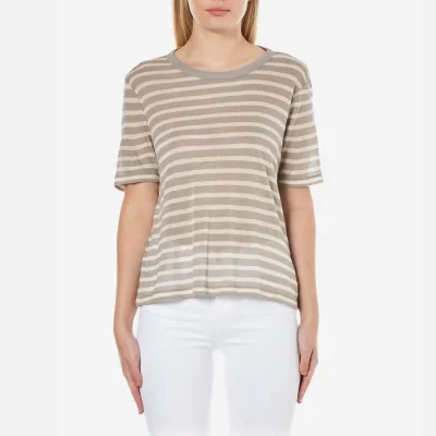 T by Alexander Wang Women's Rayon Linen Stripe Short Sleeve Cropped T-Shirt - Butter/Taupe