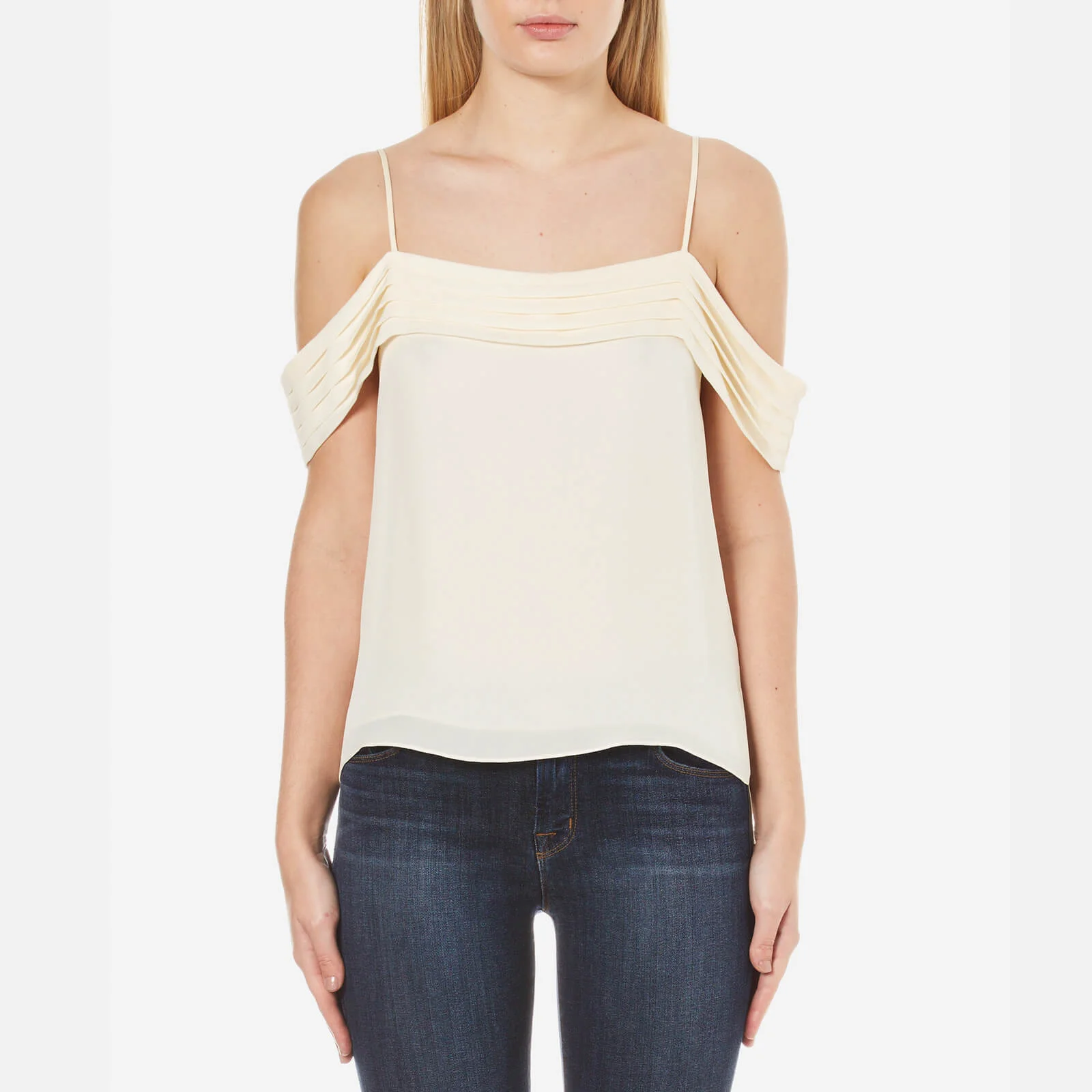 T by Alexander Wang Women's Silk Georgette Pleated Off the Shoulder Top - Eggshell Image 1