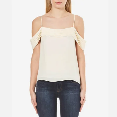 T by Alexander Wang Women's Silk Georgette Pleated Off the Shoulder Top - Eggshell