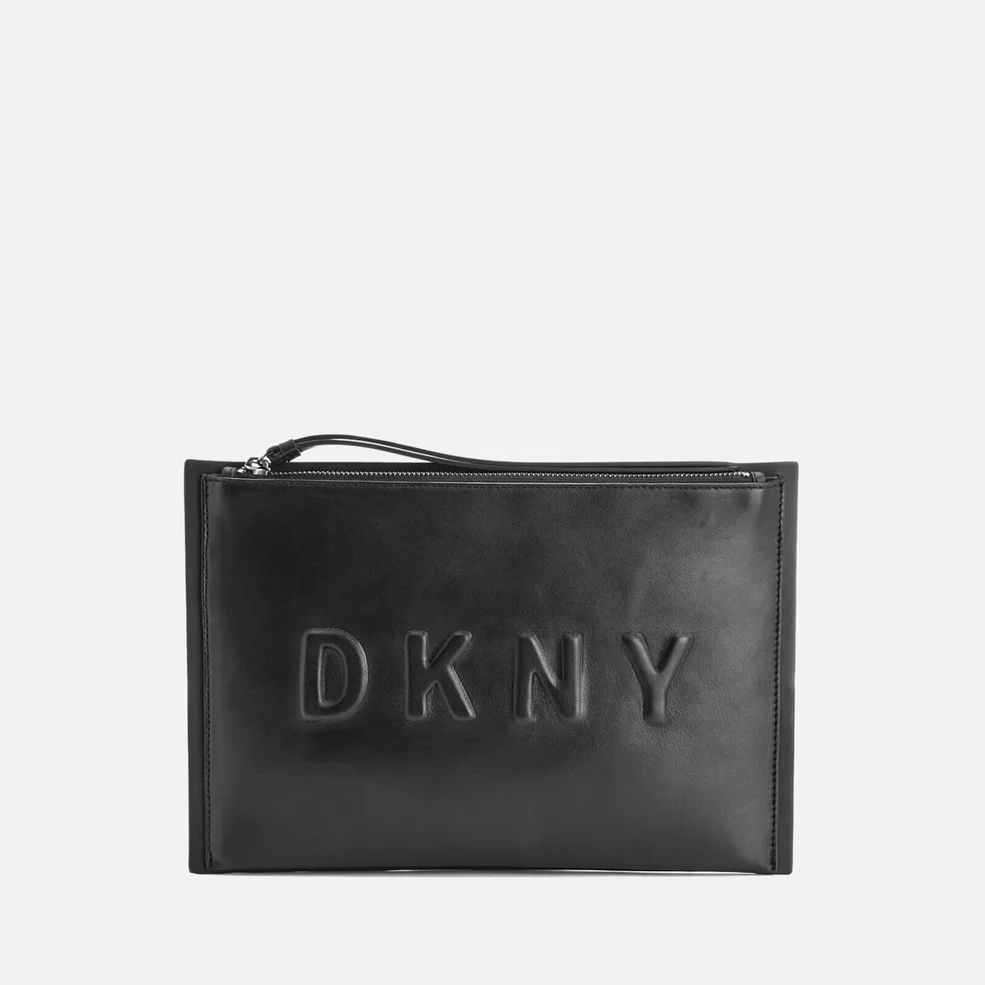 DKNY Women's Debossed Logo Large Clutch Pouch Bag - Black Image 1