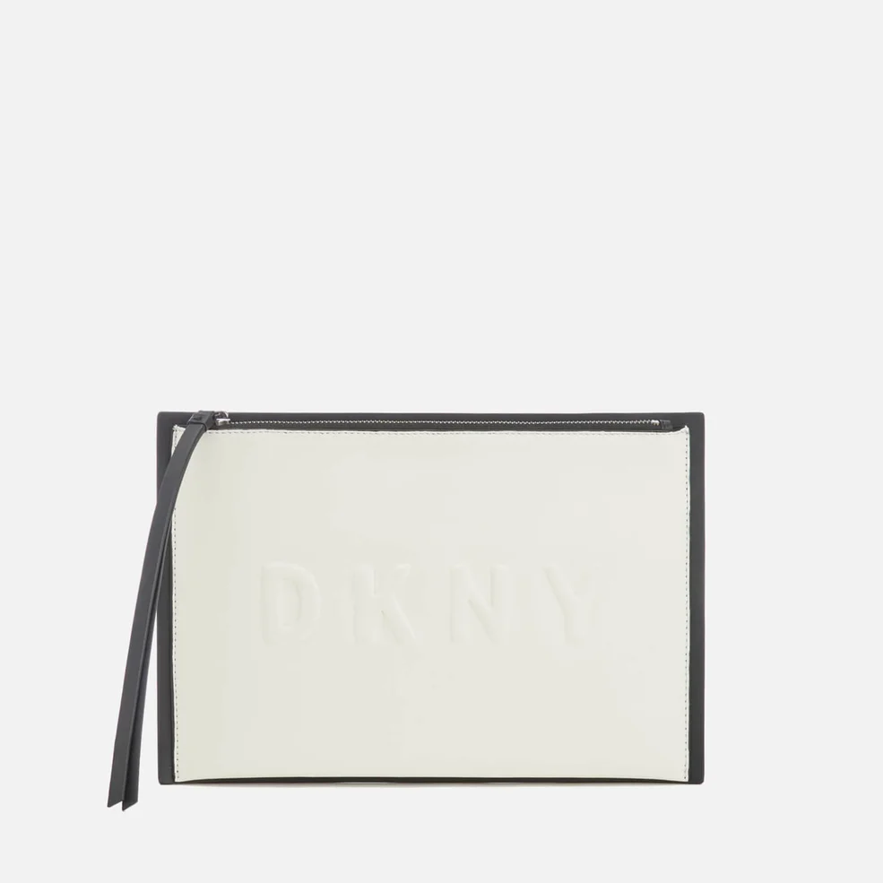 DKNY Women's Debossed Logo Large Clutch Pouch Bag - Cream Image 1