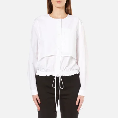 DKNY Women's Long Sleeve Cinch Waist Shirt Tail Pullover - White