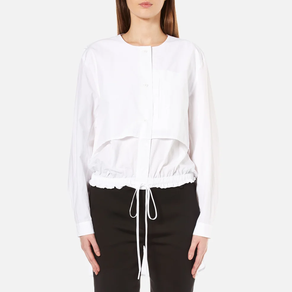 DKNY Women's Long Sleeve Cinch Waist Shirt Tail Pullover - White Image 1