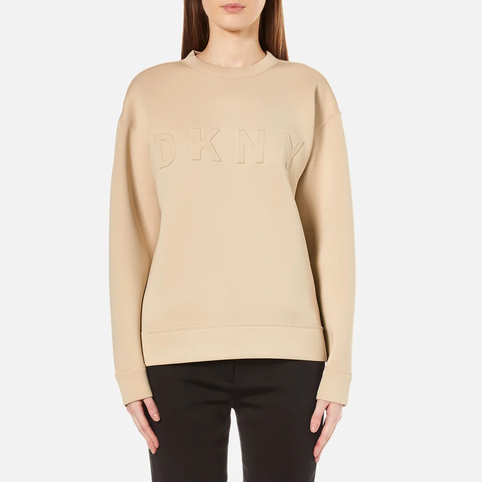 DKNY Women's Long Sleeve Pullover with Front Logo - Nude Image 1