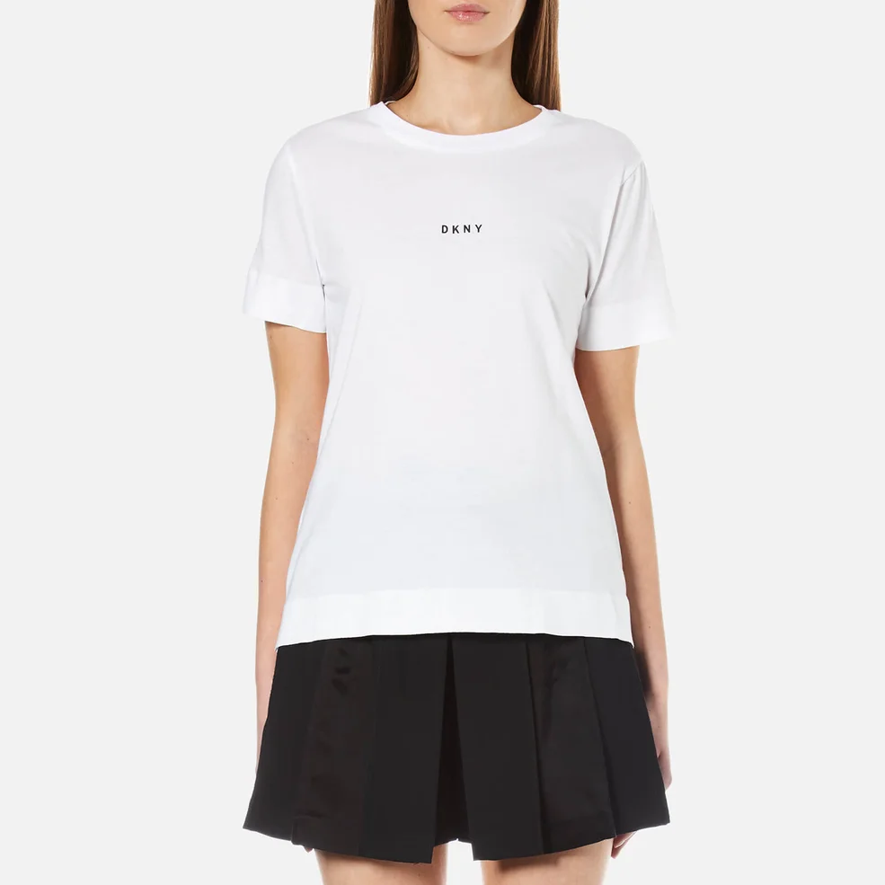 DKNY Women's Short Sleeve Crew Neck T-Shirt with Bonded Hems and Logo - White Image 1