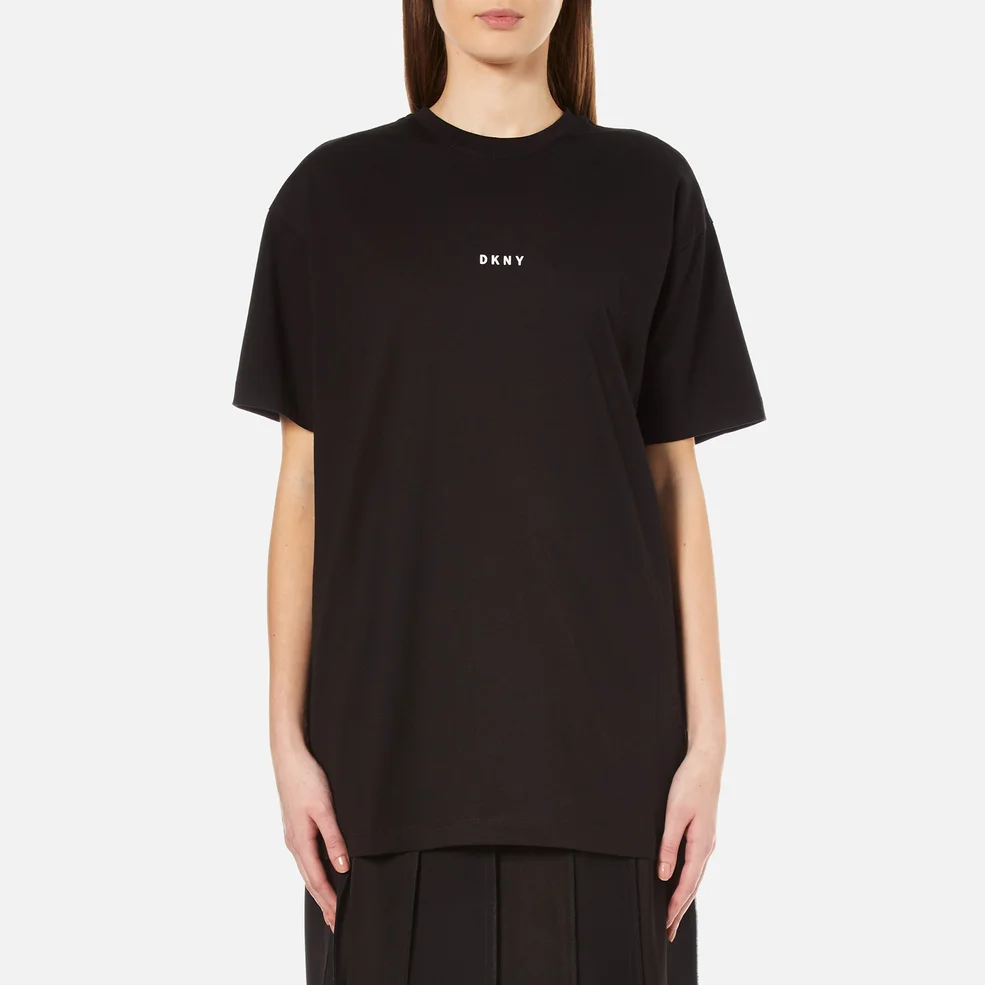 DKNY Women's Short Sleeve Crew Neck Oversized Kit Top with Logo - Black Image 1