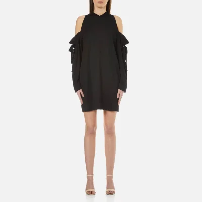 DKNY Women's Long Sleeve Cold Shoulder Dress with Bonded Raw Edges - Black