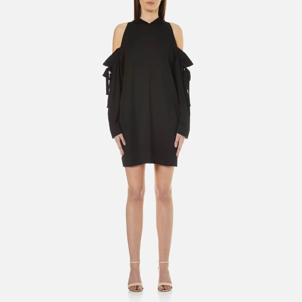 DKNY Women's Long Sleeve Cold Shoulder Dress with Bonded Raw Edges - Black Image 1