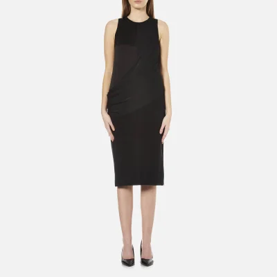 DKNY Women's Sleeveless Mixed Media Wrap Front Dress with Side Slits - Black