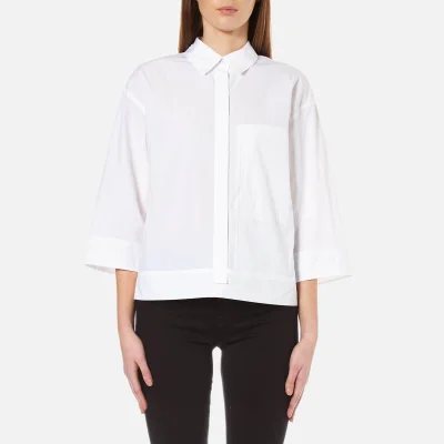 DKNY Women's Pure 3/4 Sleeve Shirt with Hidden Placket and Pocket - White