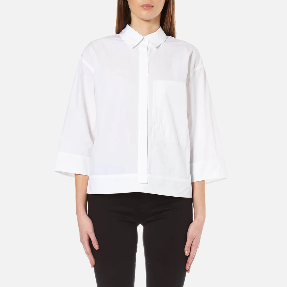 DKNY Women's Pure 3/4 Sleeve Shirt with Hidden Placket and Pocket - White Image 1
