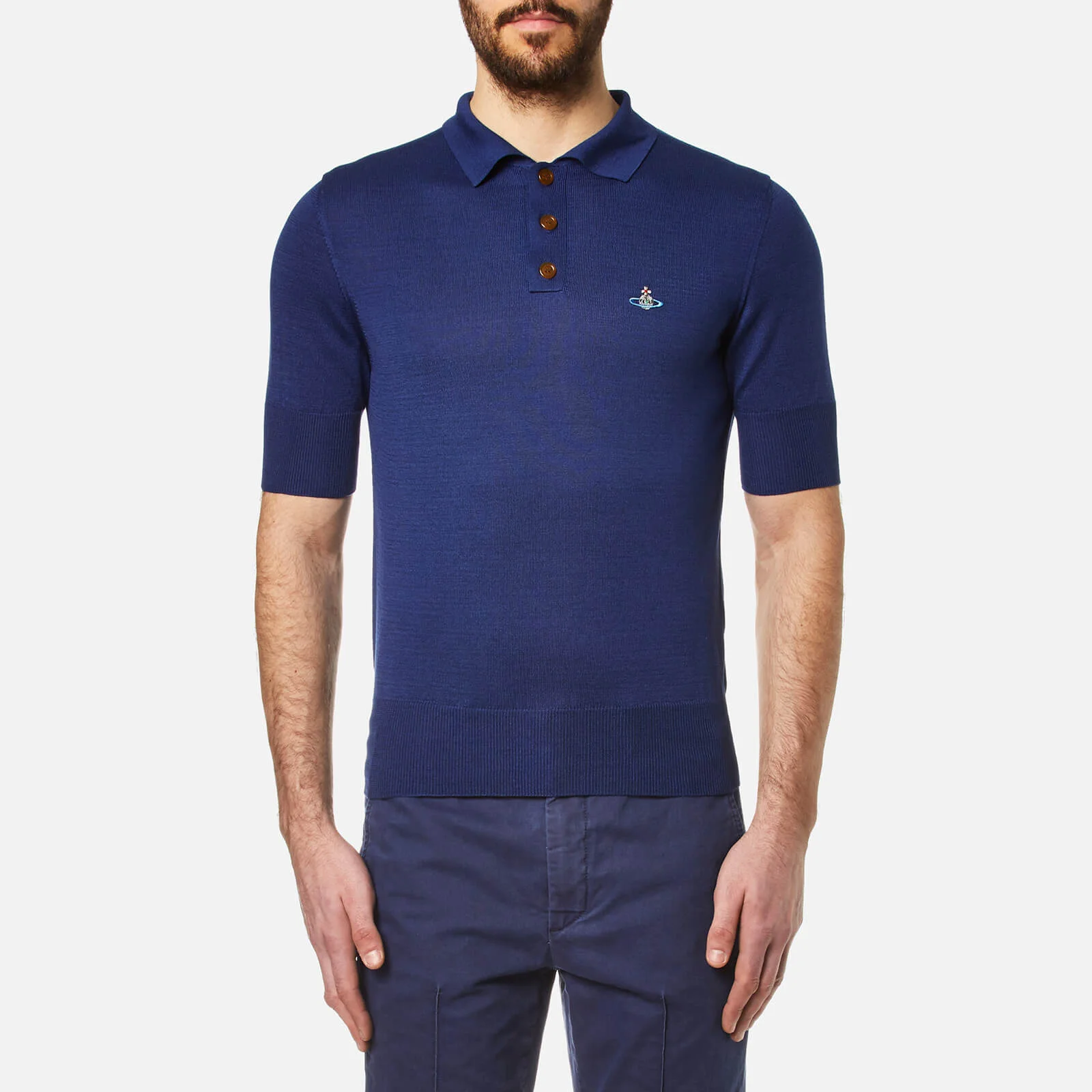 Vivienne Westwood Men's Classic Knitted Polo Shirt - Blue Image 1