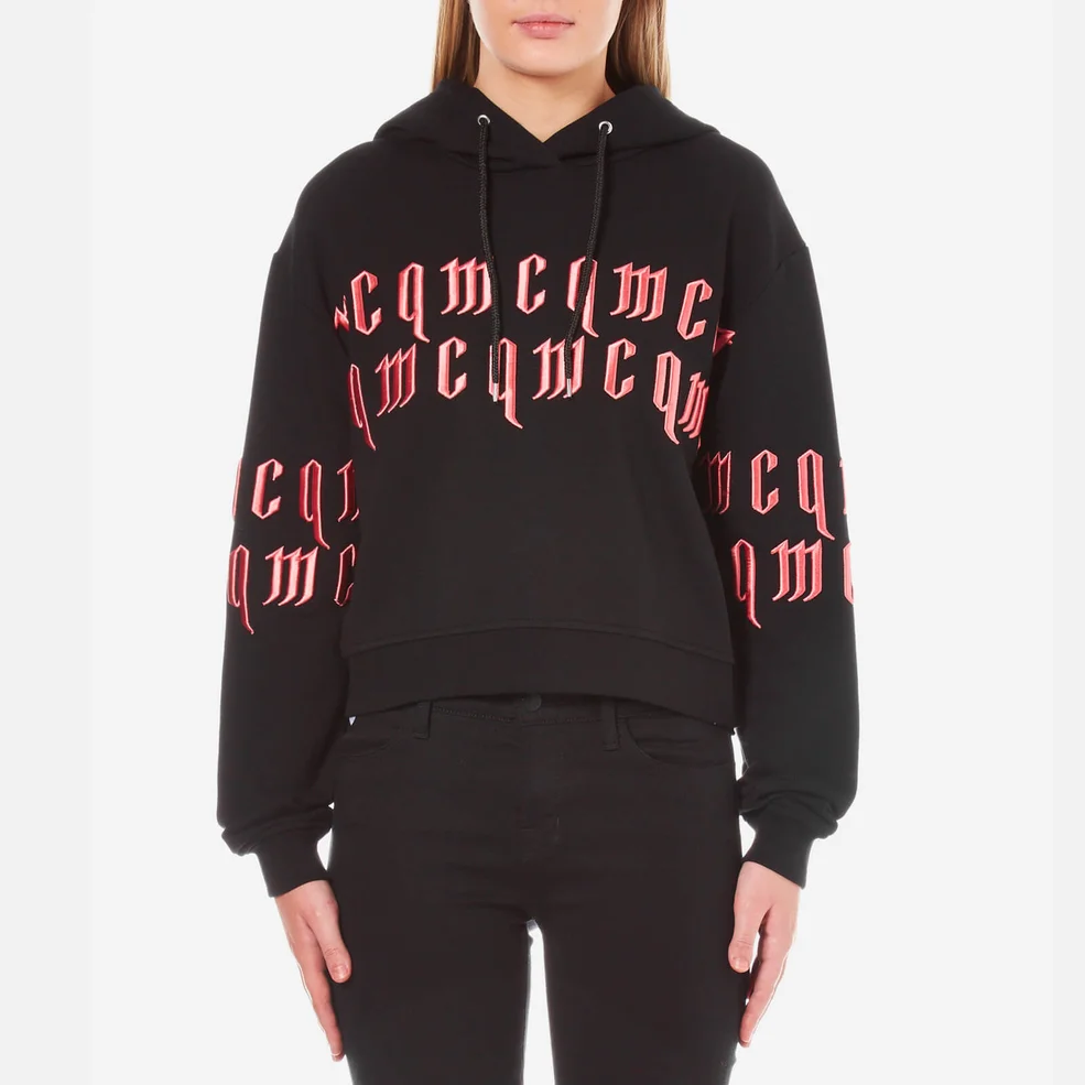 McQ Alexander McQueen Women's Cropped Hoody Sweatshirt - Black/Blossom Image 1