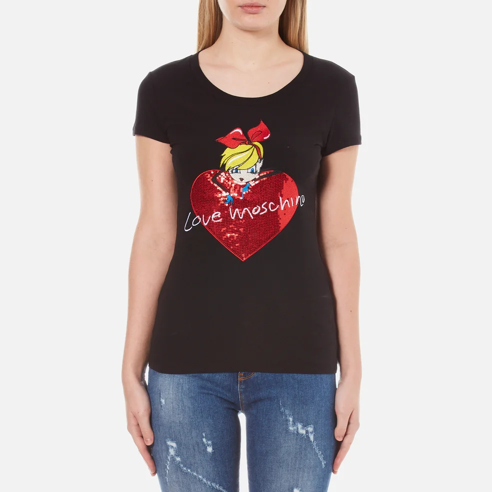 Love Moschino Women's Heart T-Shirt - Black Image 1