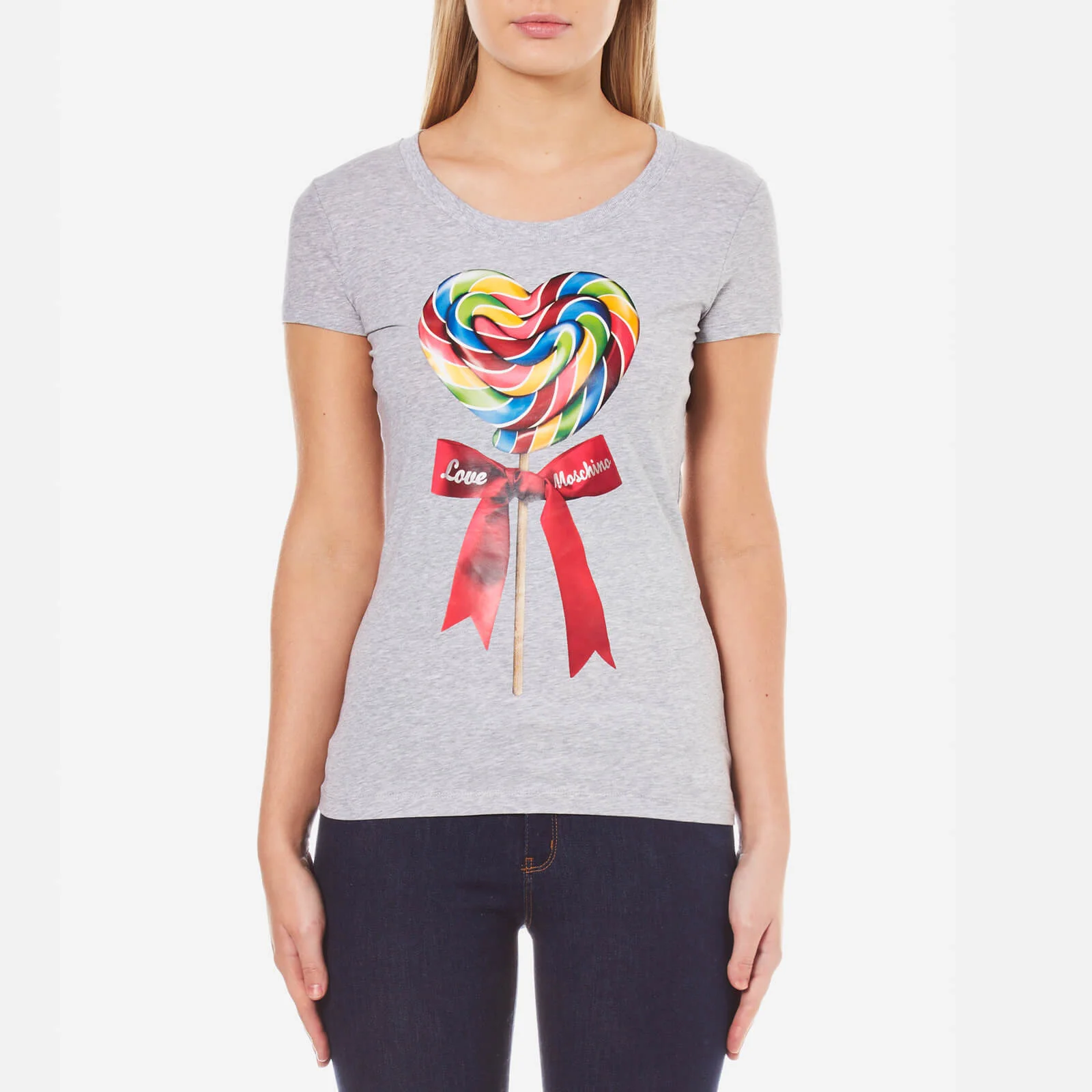 Love Moschino Women's Fitted Candy Bow T-Shirt - Melange Grey Image 1