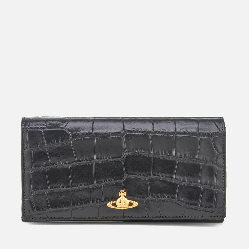 Vivienne Westwood Women's Royal Oak Croc Leather Long Wallet with Chain - Black Image 1