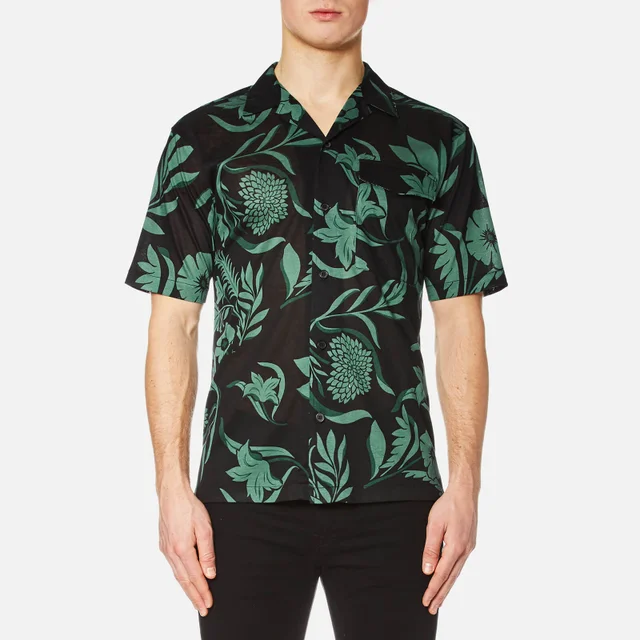 AMI Men's Flowers Print Short Sleeve Shirt - Black/Green