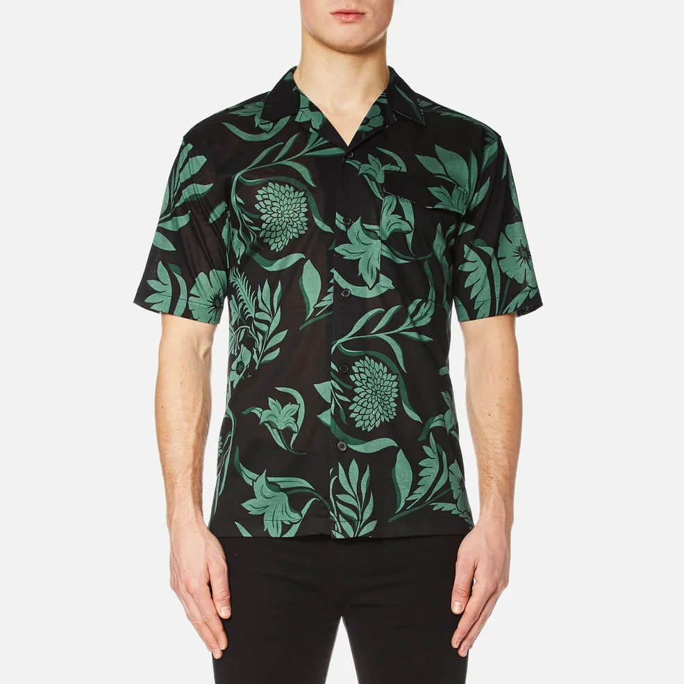 AMI Men's Flowers Print Short Sleeve Shirt - Black/Green Image 1