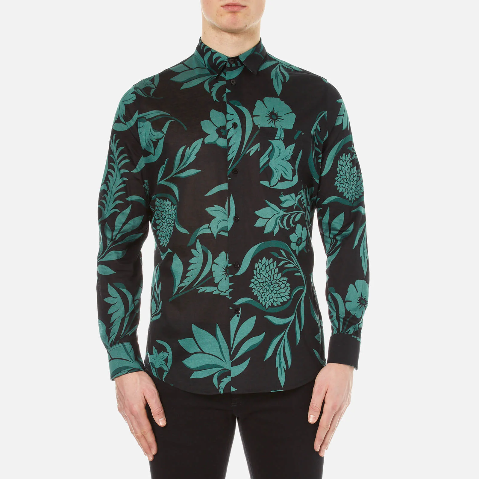 AMI Men's Flowers Printed Jersey Shirt - Black/Green Image 1