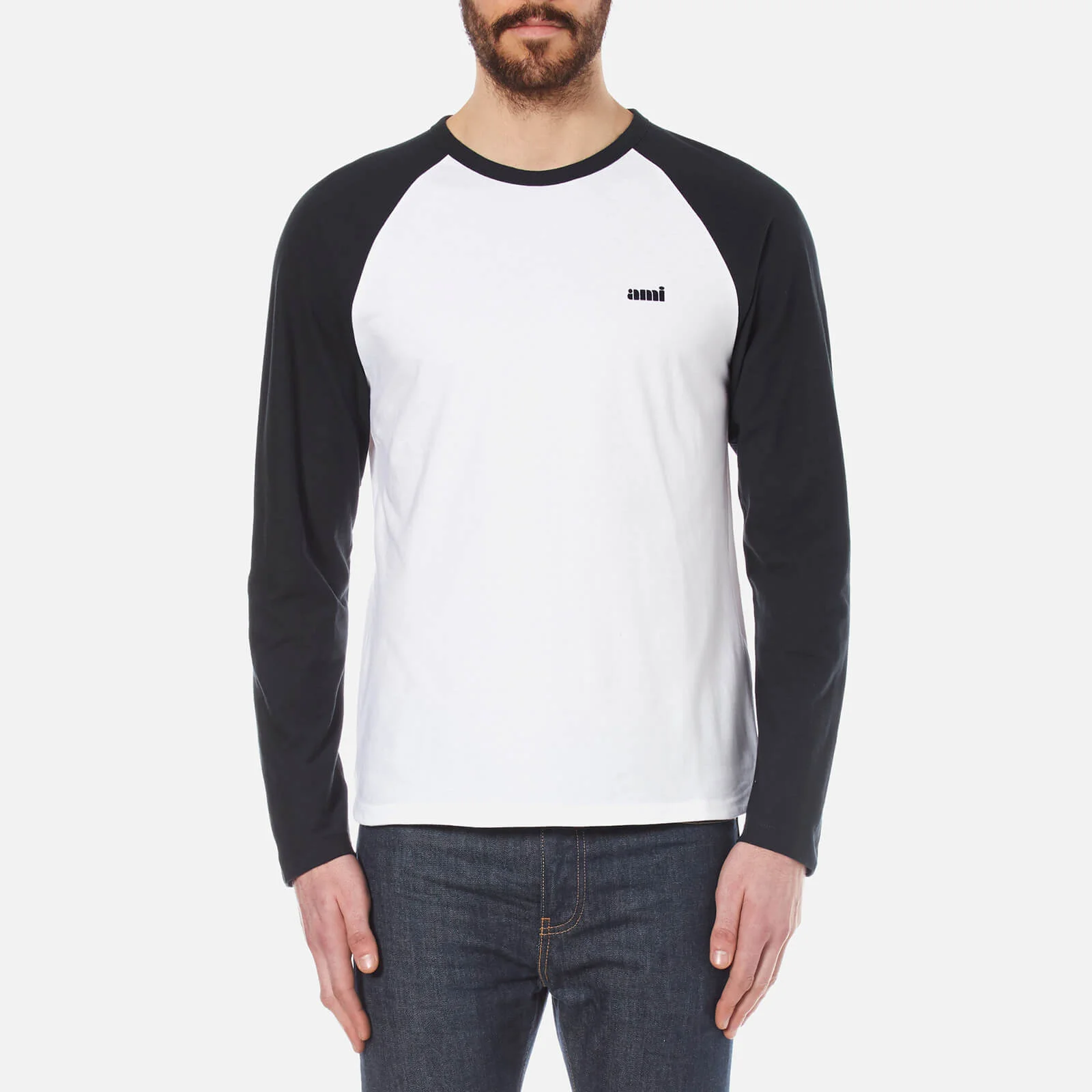 AMI Men's Long Sleeve Raglan T-Shirt - White/Navy Image 1