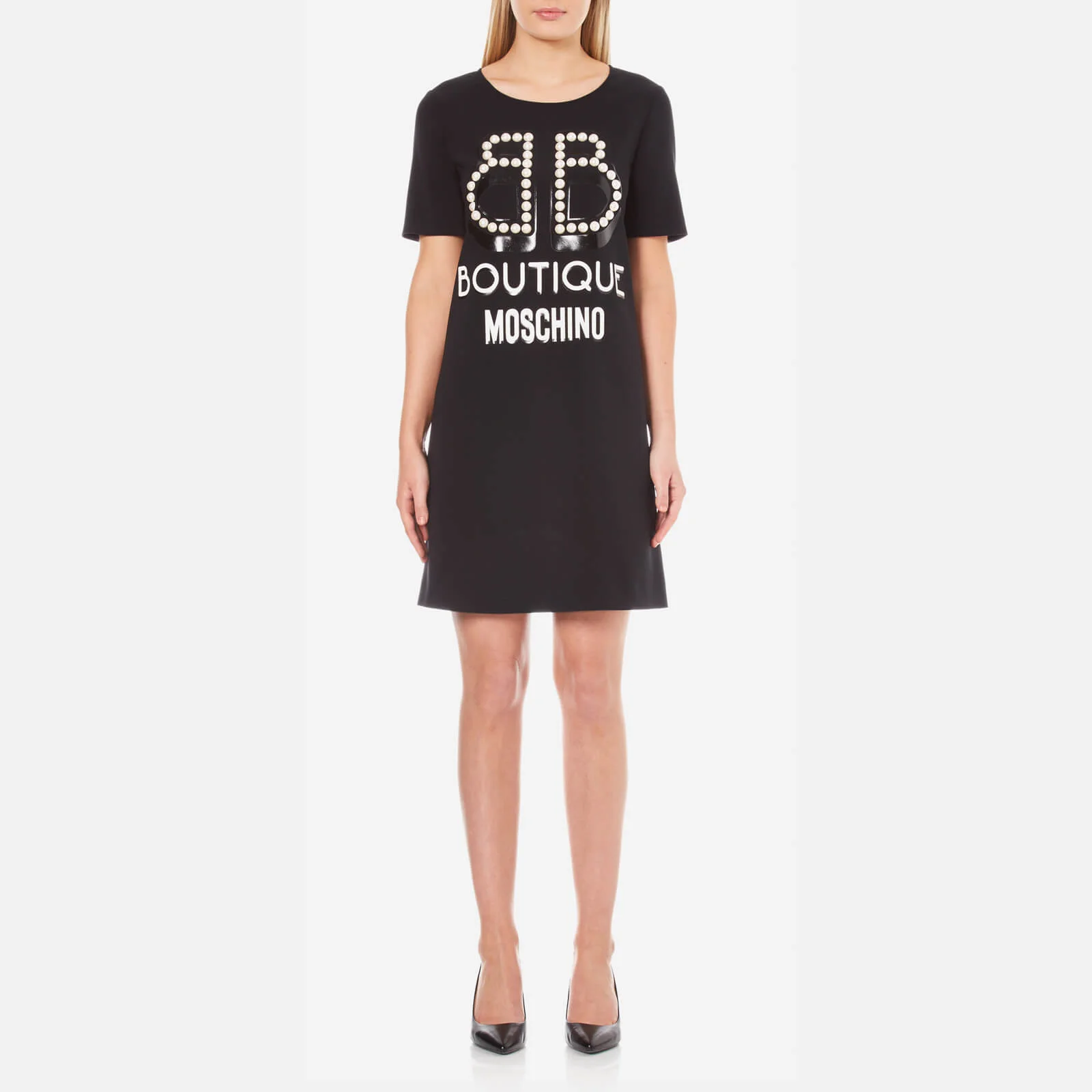 Boutique Moschino Women's Pearl Logo T-Shirt Dress - Black Image 1