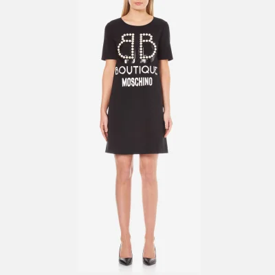 Boutique Moschino Women's Pearl Logo T-Shirt Dress - Black