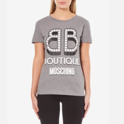 Boutique Moschino Women's Pearl Logo T-Shirt - Grey