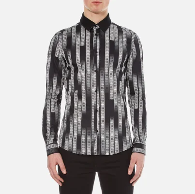Versace Collection Men's All Over Printed Shirt with Contrast Collar - Black