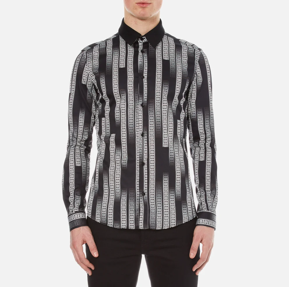 Versace Collection Men's All Over Printed Shirt with Contrast Collar - Black Image 1