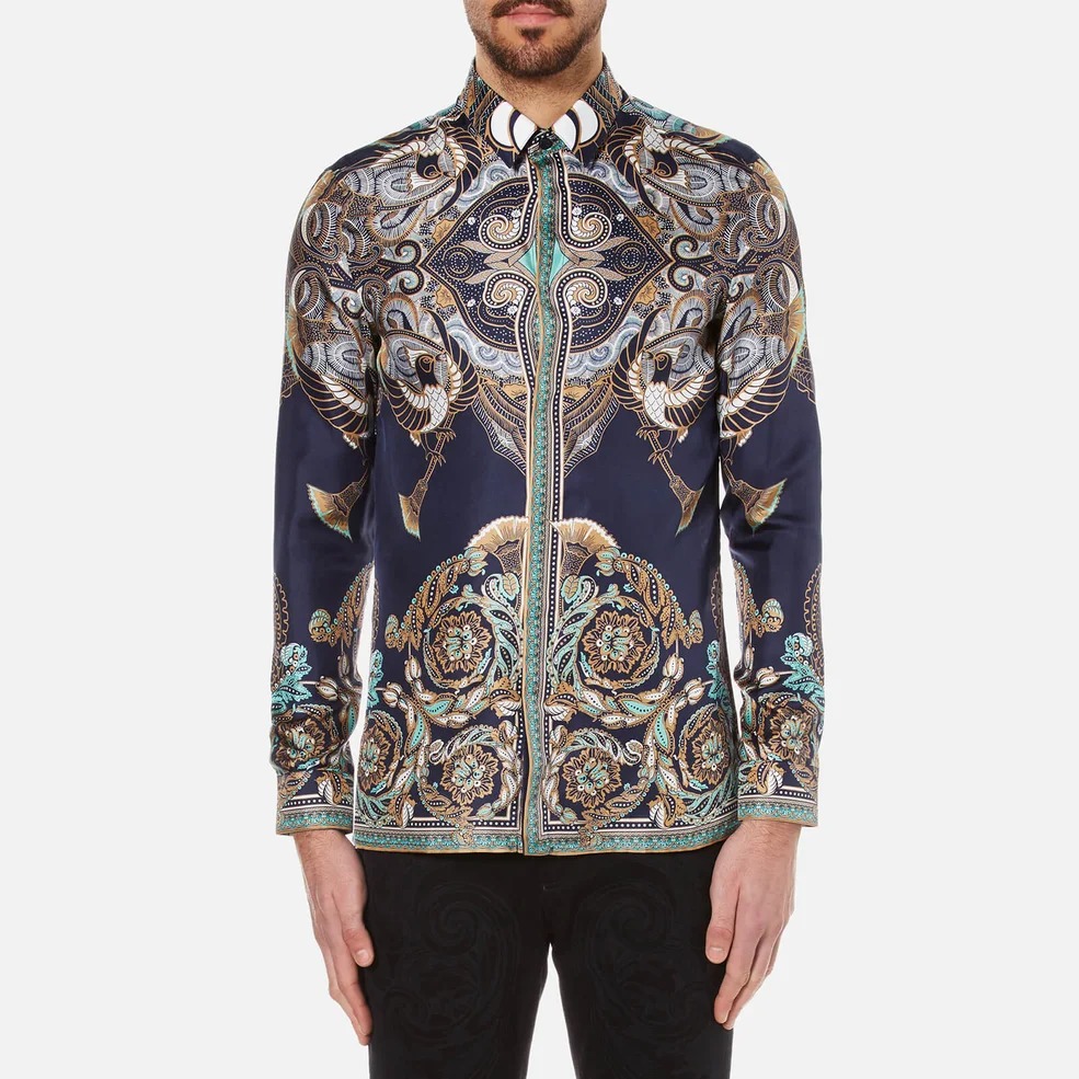 Versace Collection Men's Printed Silk Shirt - Navy Image 1