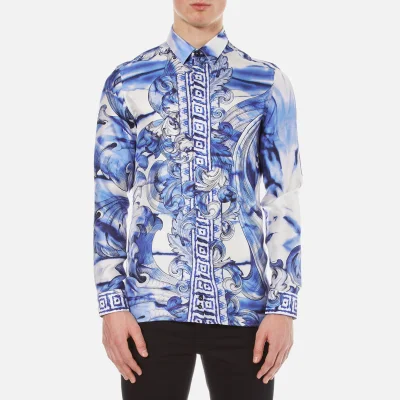 Versace Collection Men's Printed Silk Shirt - Blue
