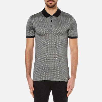 Versace Collection Men's Printed Polo Shirt with Contrast Collar - Black