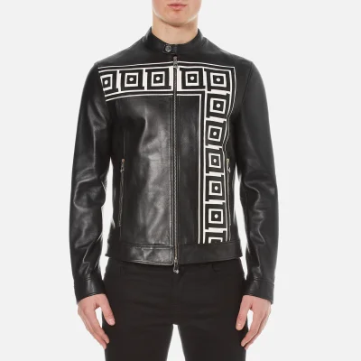 Versace Collection Men's Printed Leather Jacket - Black