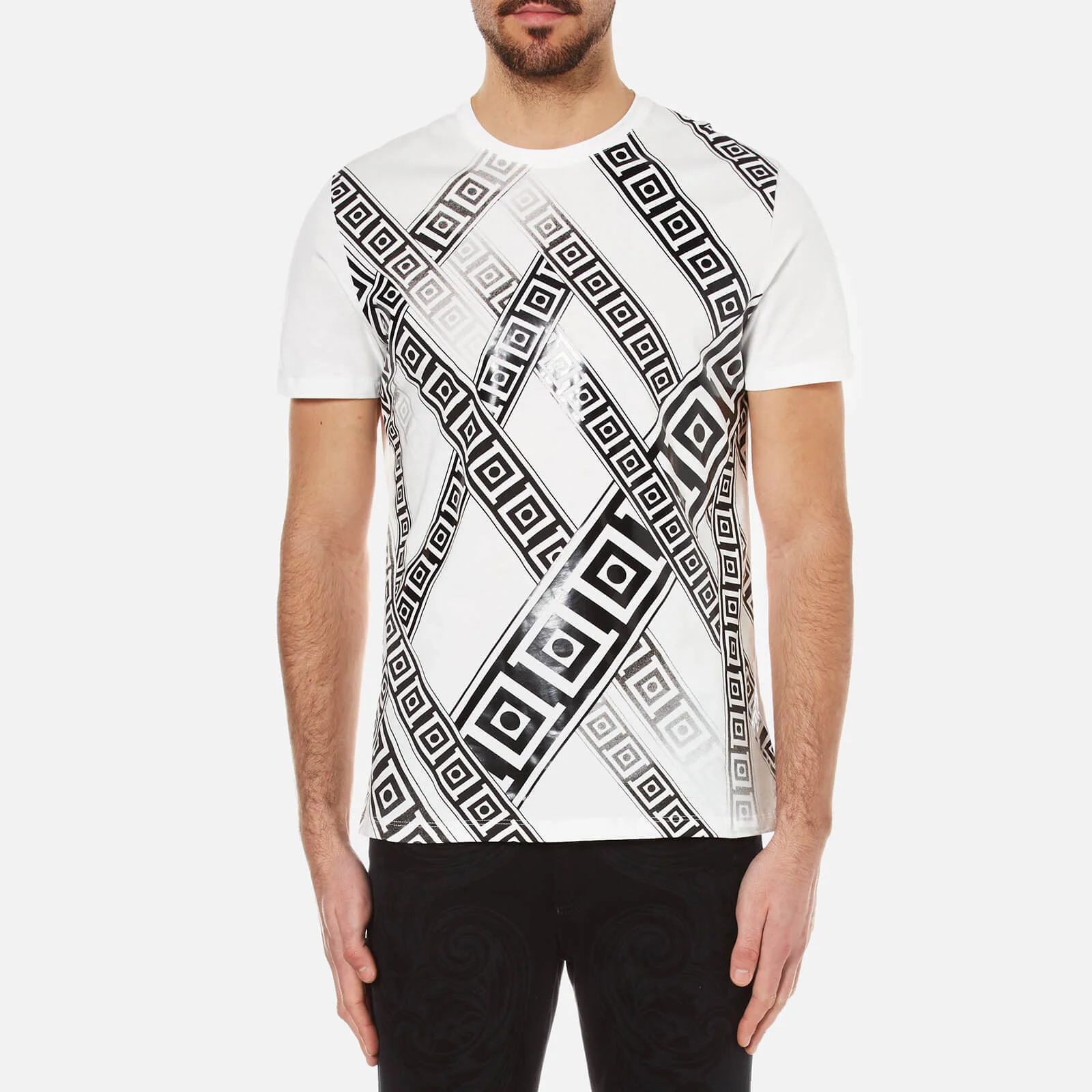 Versace Collection Men's Greek Patterned Embossed T-Shirt - White Image 1