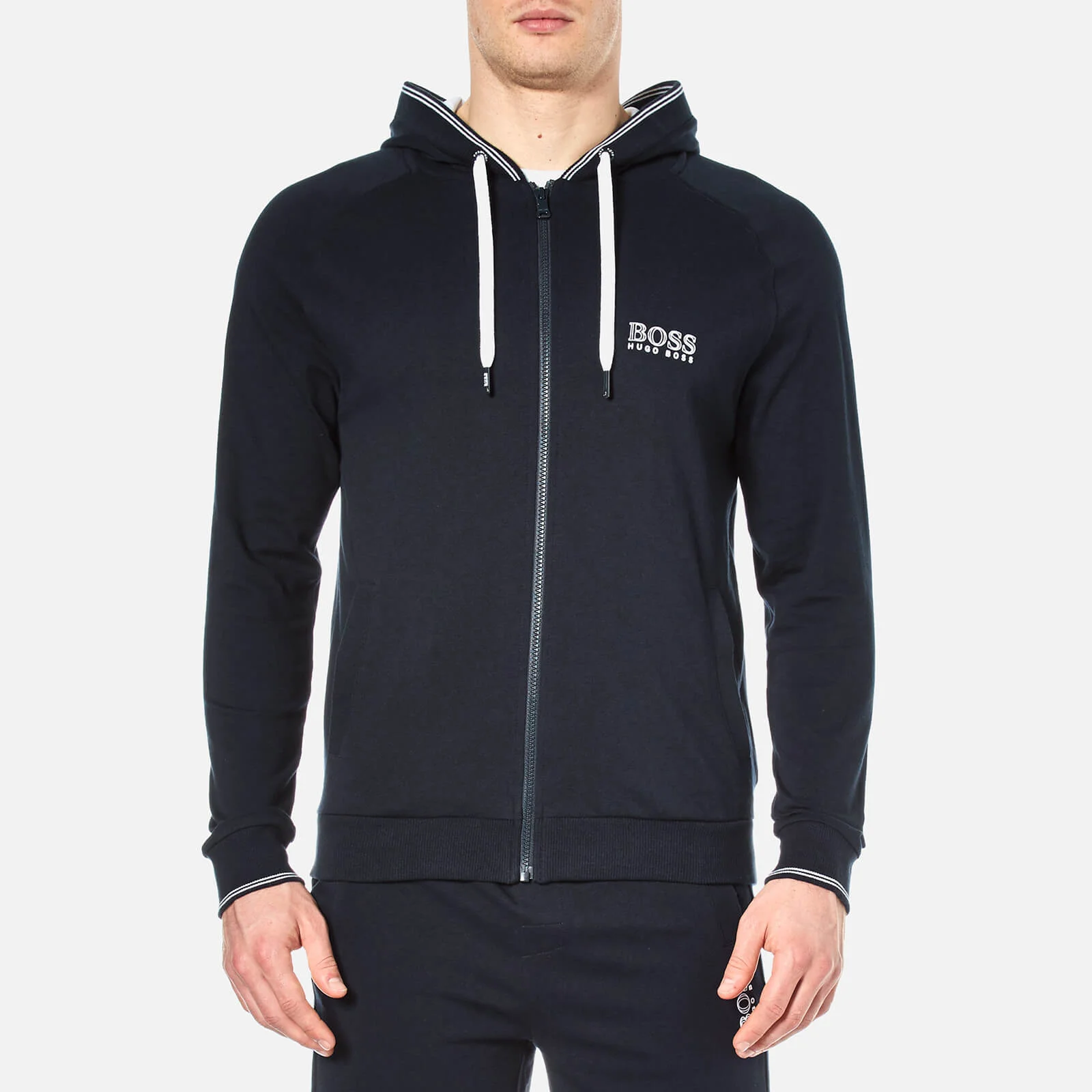 BOSS Hugo Boss Men's Zipped Hooded Sweatshirt - Navy Image 1