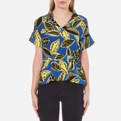 Boutique Moschino Women's V-Neck Printed Blouse with Collar - Multi